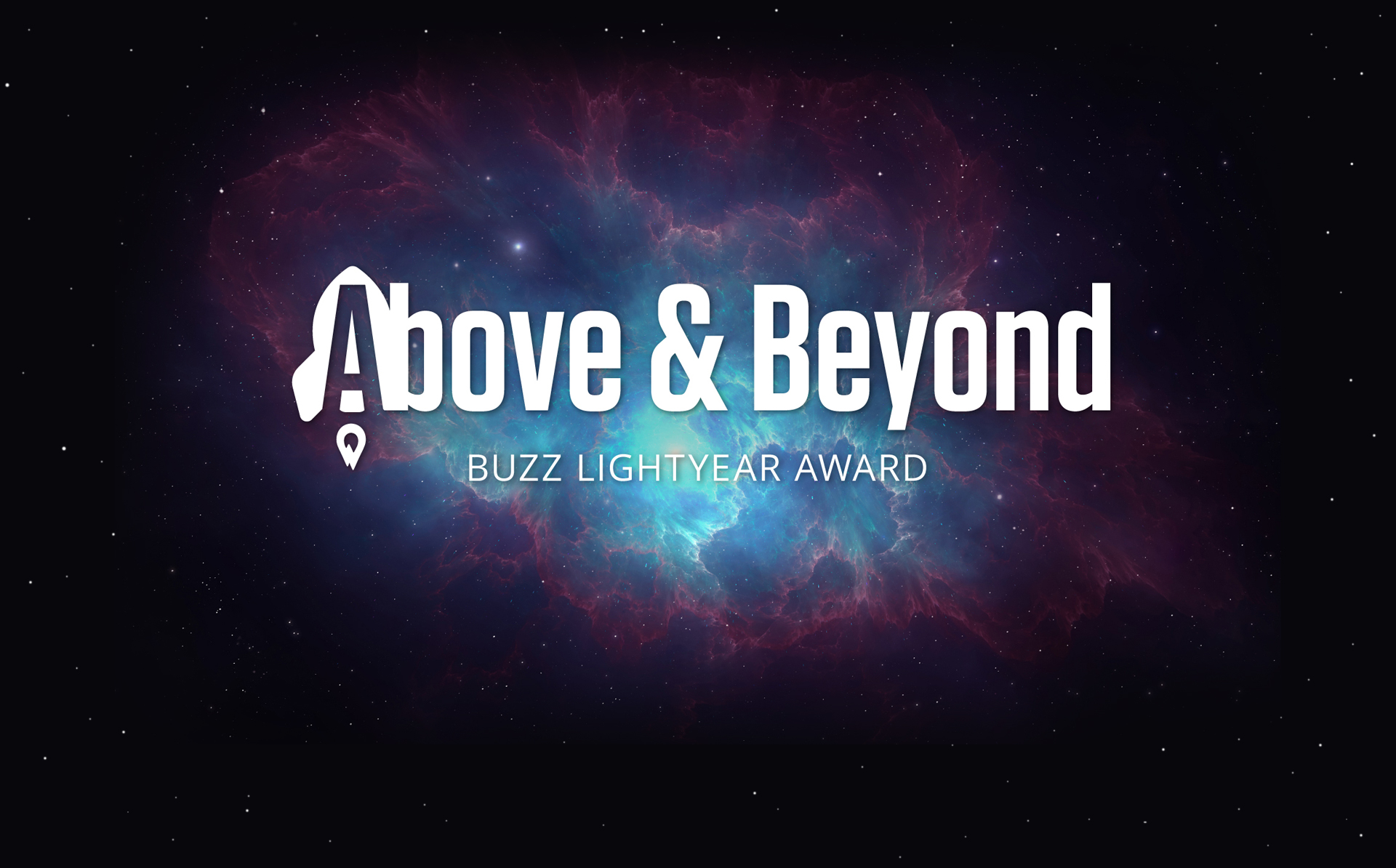 Above & Beyond Text over a starry space sky