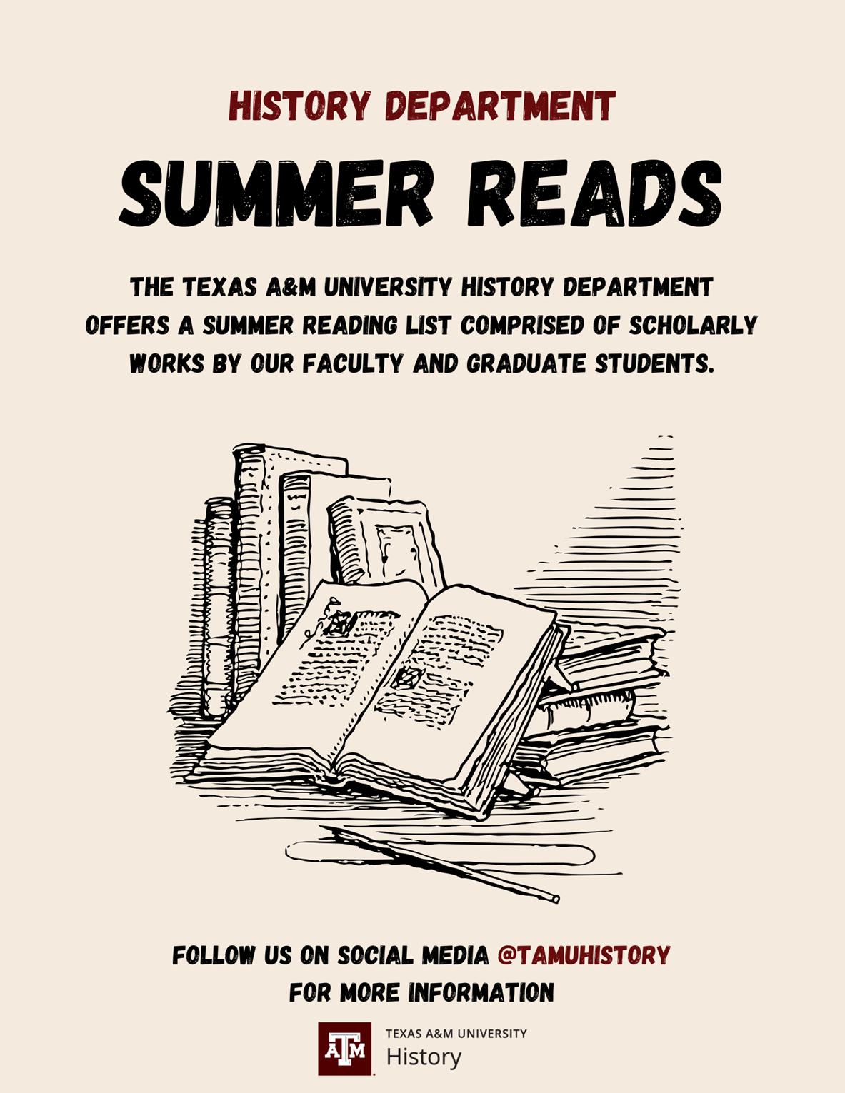 Flyer advertising the Summer Reads series sponsored by the Department of History.