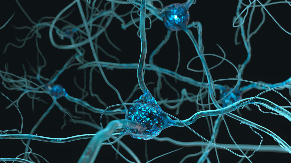 A field of interconnected, glowing neurons.