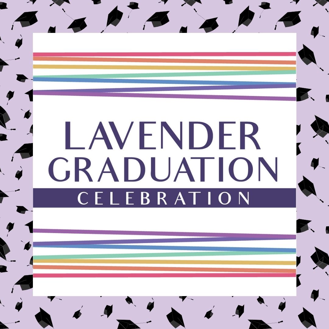 Lavender-Graduation text on pastel rainbow