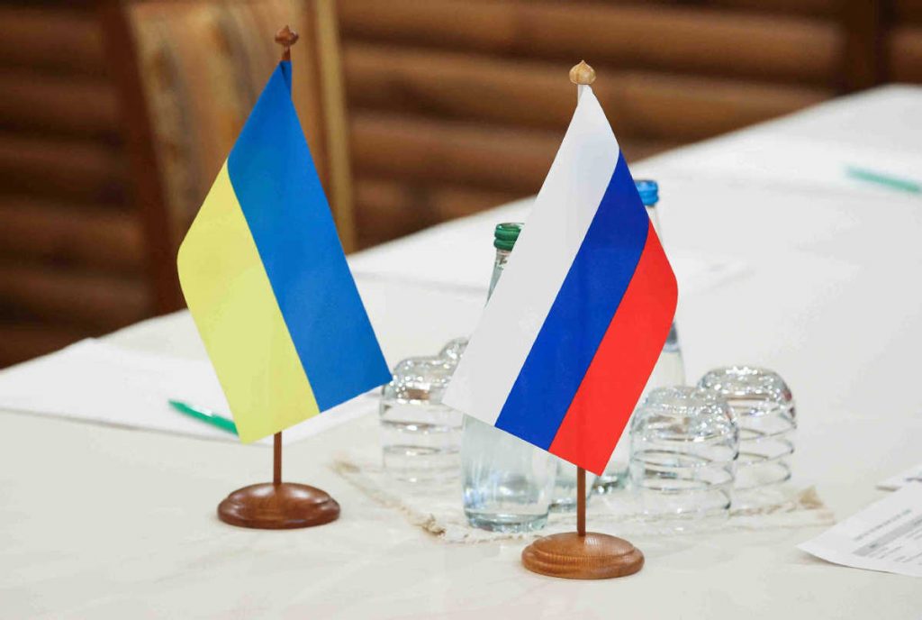 Ukrainian and Russian flag  