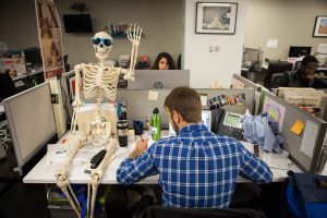 Watkins' desk at the Texas Tribune