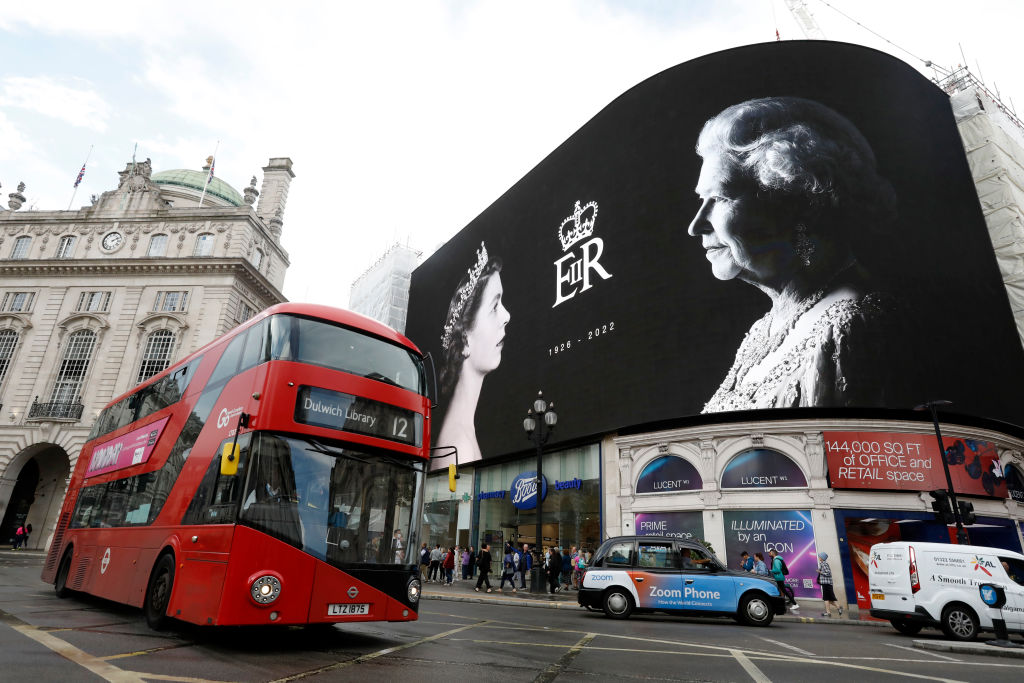 A tribute on the large screen for the late Queen Elizabeth II at London's Piccadilly Circus