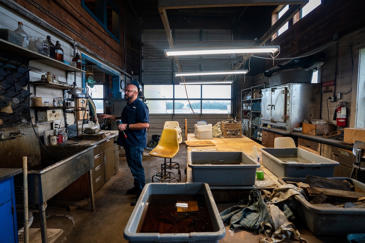 Texas A&amp;M nautical archeologist Chris Dostal at work in the Conservation Research Laboratory