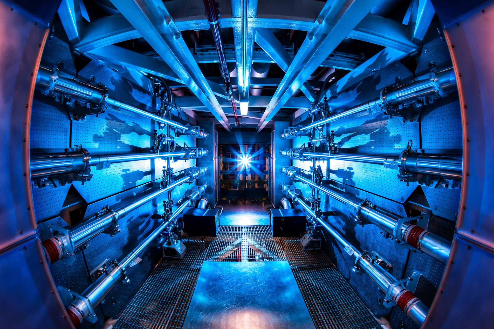 Interior view of the National Ignition Facility's target chamber at Lawrence Livermore National Laboratory