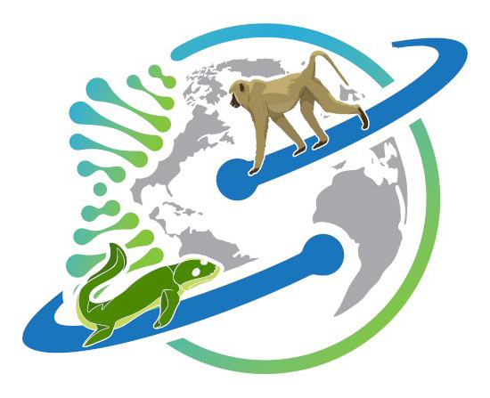Graphic of the planet with a monkey and lizard walking around it.