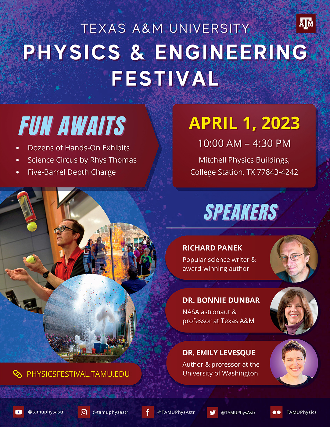 Poster promoting the 2023 Texas A&amp;M Physics and Engineering Festival