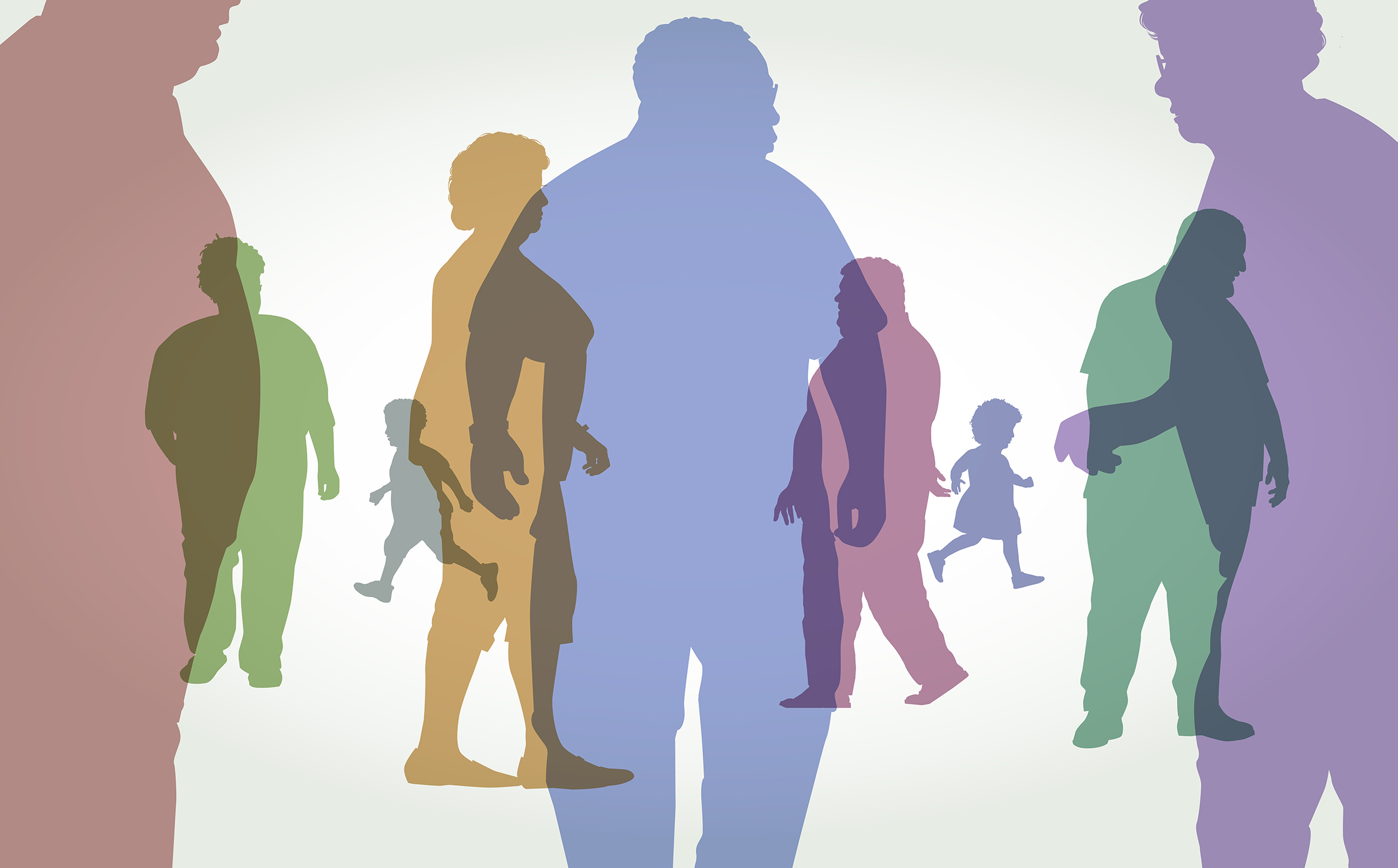 Colorful silhouettes of people with weight issues