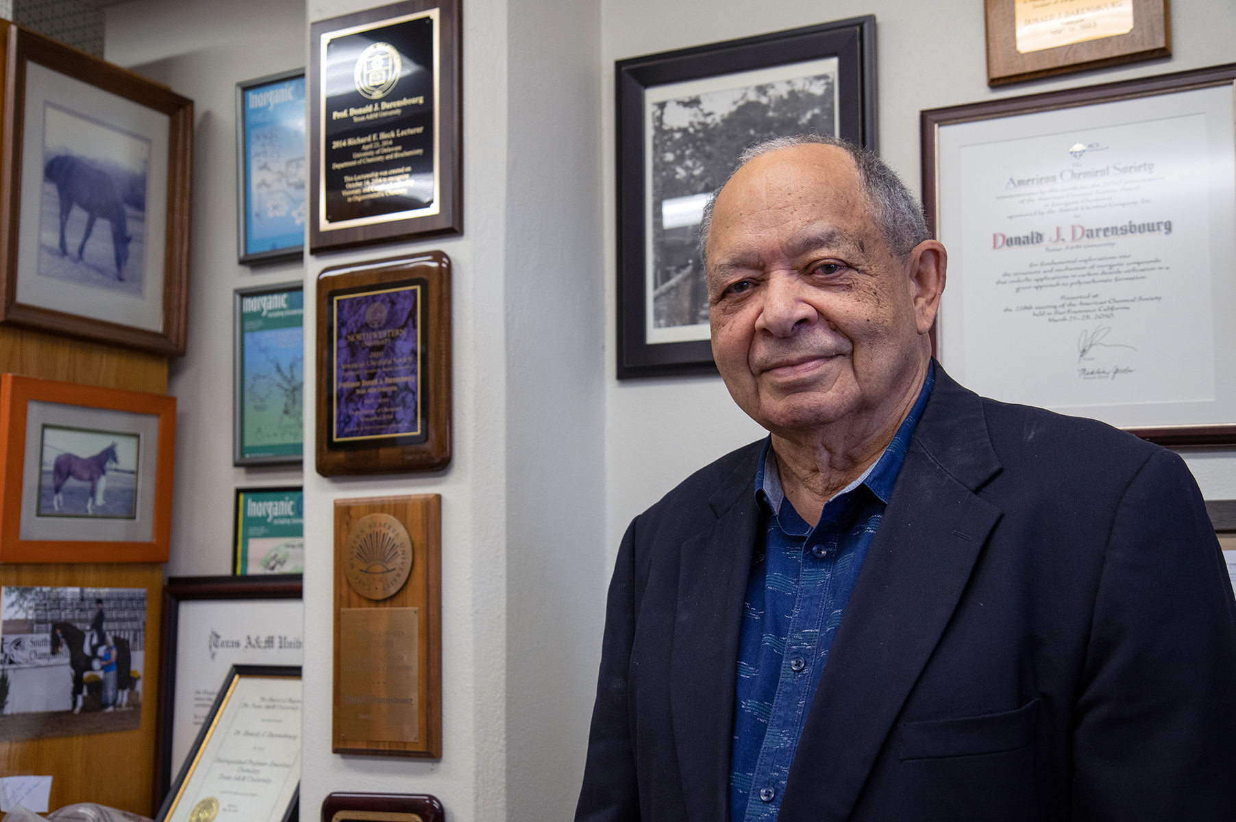 Texas A&M chemist Donald Darensbourg pictured in his office within the Texas A&M Chemistry Building