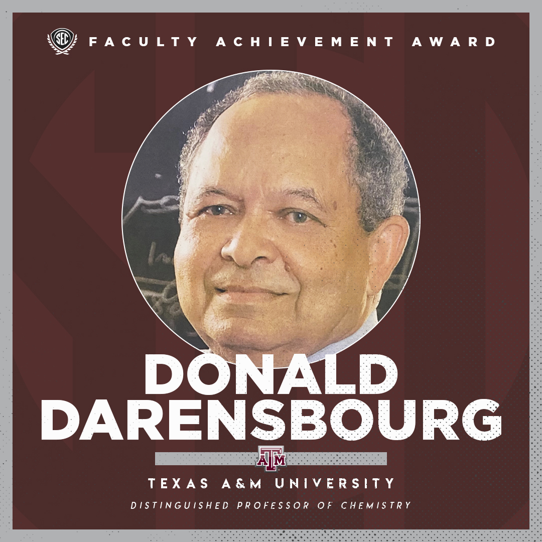Graphic promoting Texas A&amp;M chemist Donald Darensbourg's SEC Faculty Achievement Award