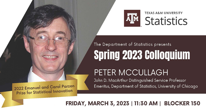 Graphic promoting Peter McCullagh's 2023 Parzen Prize Lecture