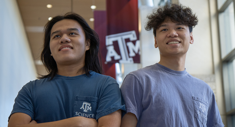 Texas A&amp;M biology majors and brothers Henry and Kyle Nguyen in the Memorial Student Center on the Texas A&amp;M University campus