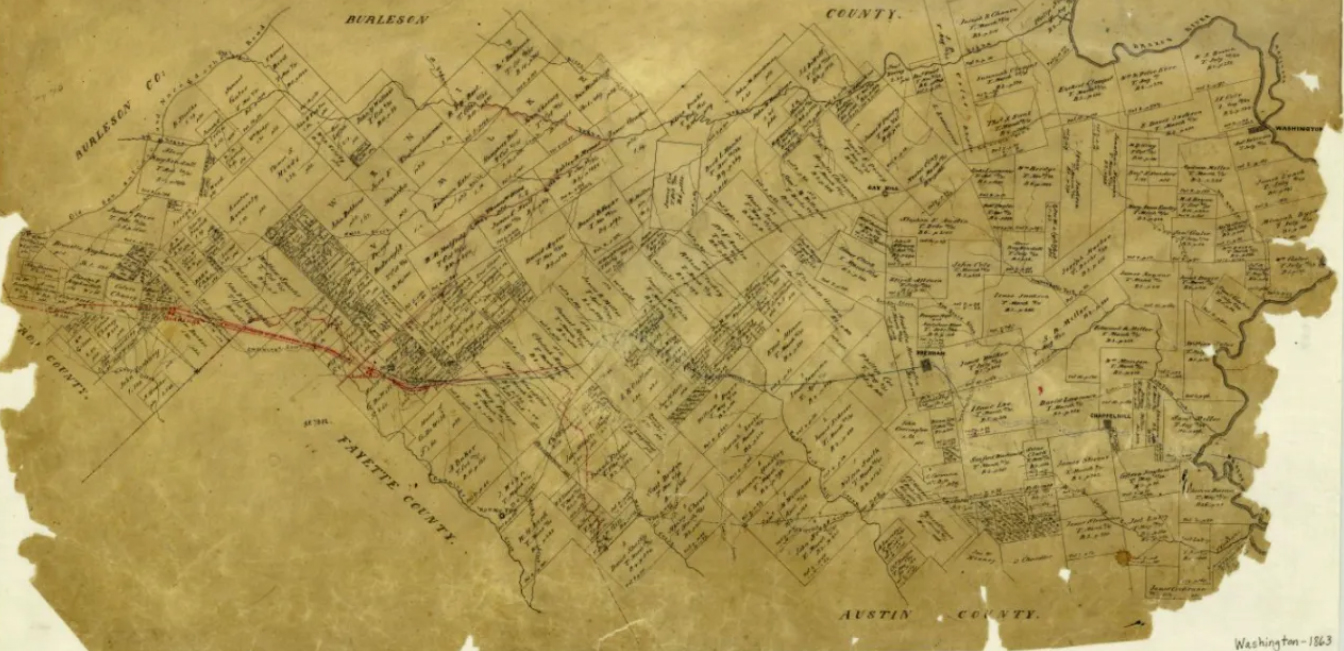 An 1863 map of Washington County, where Matthew Gaines settled after the end of the Civil War