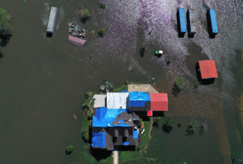 Aerial image of flooded houses