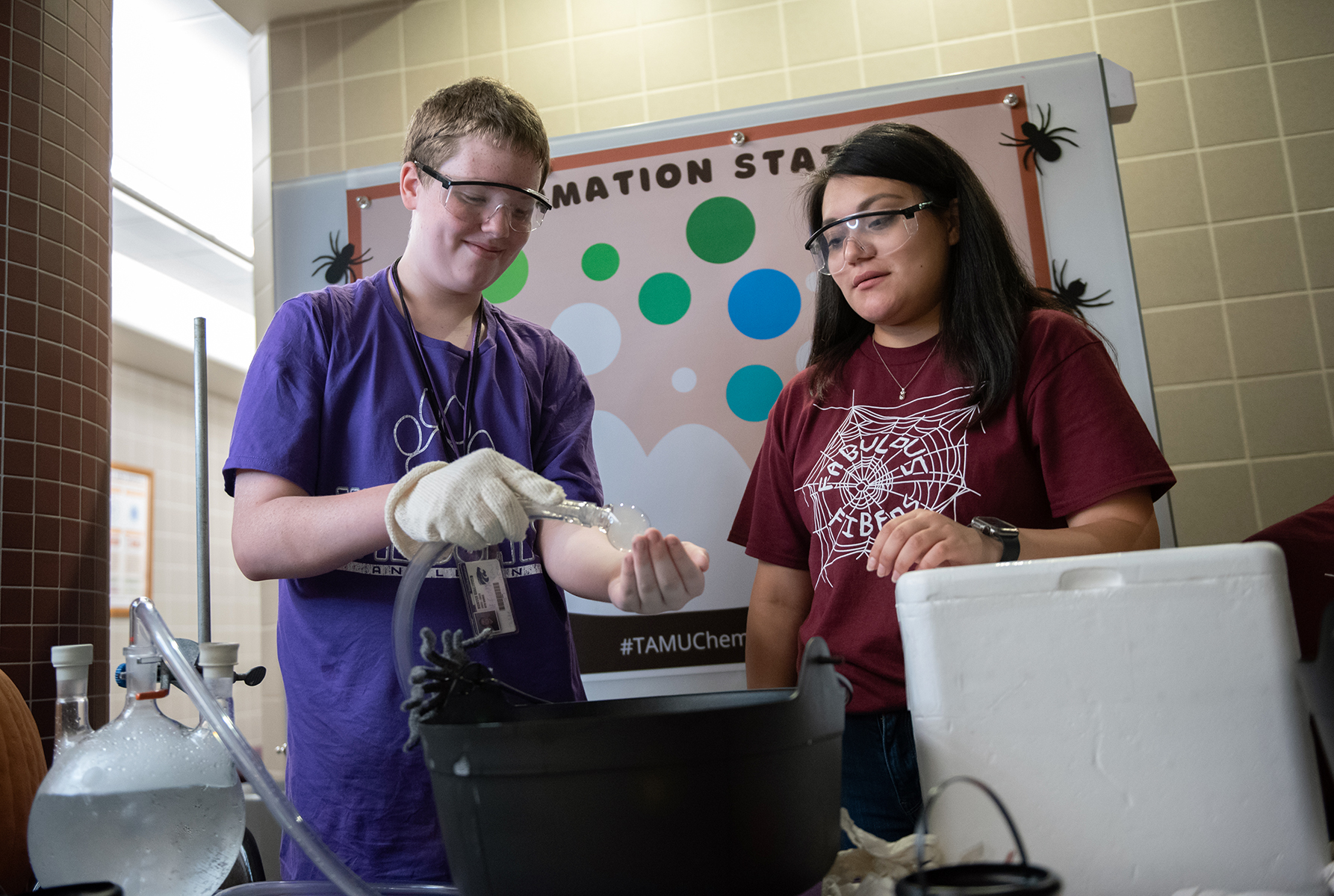 Texas A&amp;M chemistry graduate student Jeanette Piña, demonstrating sublimation at the 2022 Chemistry Open House