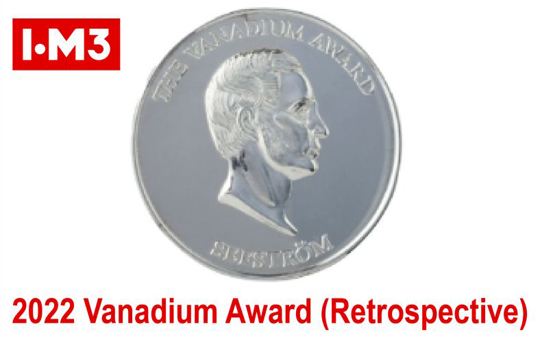 Graphic featuring the Institute of Materials, Minerals and Mining's Vanadium Award medal and the name of the award in red text