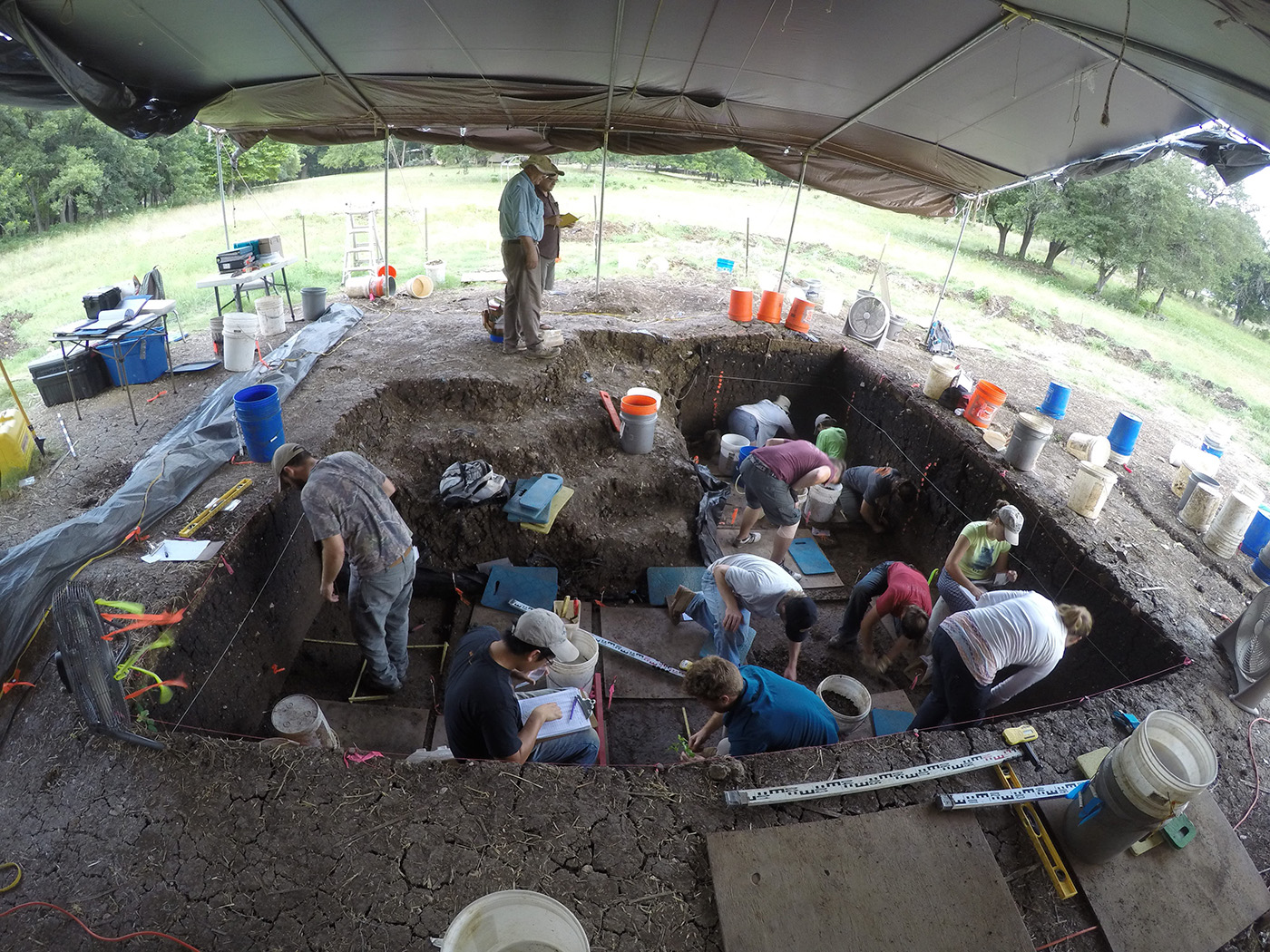 Texas A&amp;M archaeologist Michael Waters and Texas A&amp;M students work a dig at the Debra L. Friedkin site in central Texas