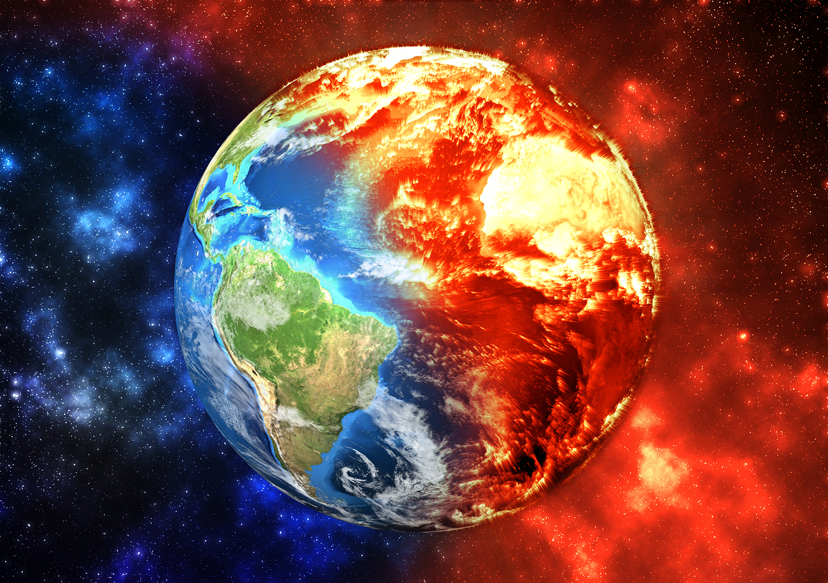 Cosmic illustration of Planet Earth, displaying the dramatic environmental effects of climate change
