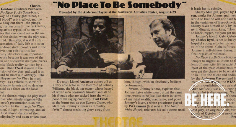 A playbill for Charles Gordone's play, "No Place To Be Somebody," in a 1976 issue of the "Ann Arbor Daily Sun." 