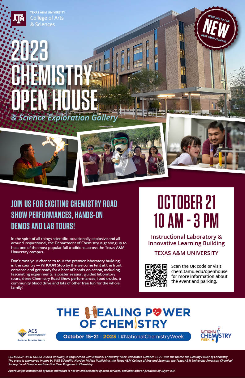 Poster promoting the 2023 Chemistry Open House