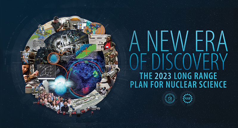 Graphic promoting the Nuclear Science Advisory Committee (NSAC) 2023 Long Range Plan for Nuclear Science