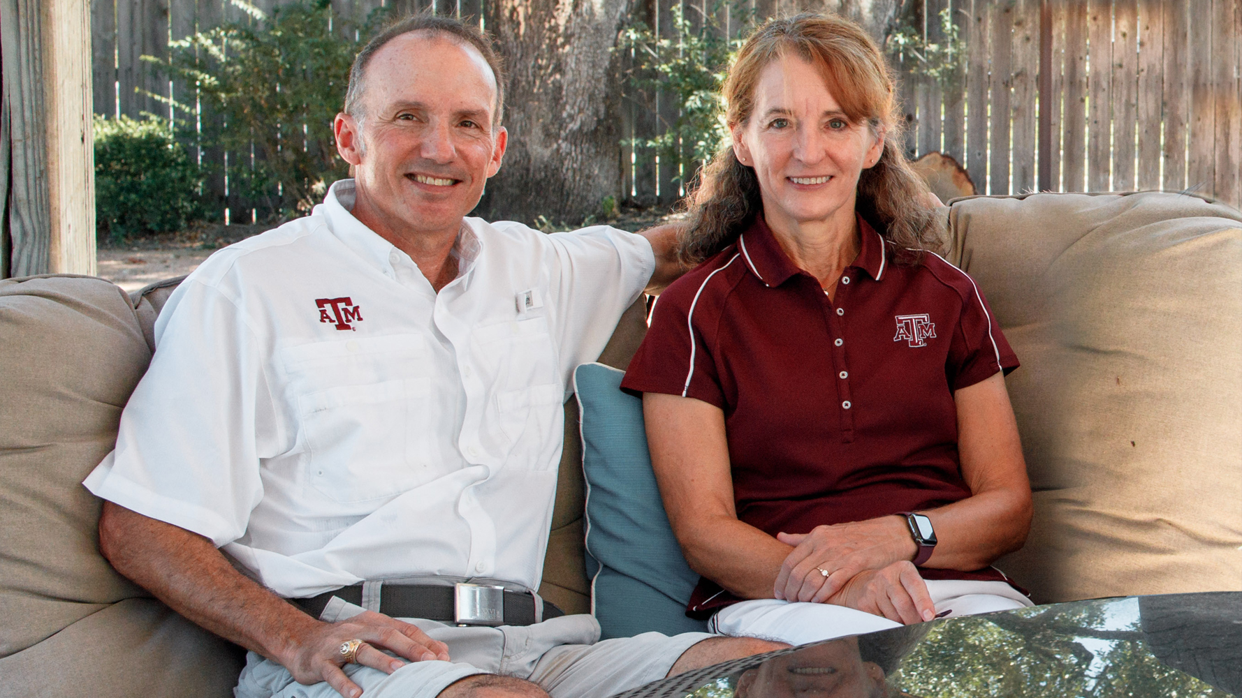 Kerry'85 (left) and Angela Stein'85 at their  home. Photo courtesy of the Texas A&M University Foundation.