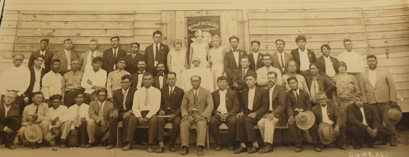 Group photograph of the Mexican American Mutual Aid Society in Karnes City, Texas, that appears in the Kenedy Public Library