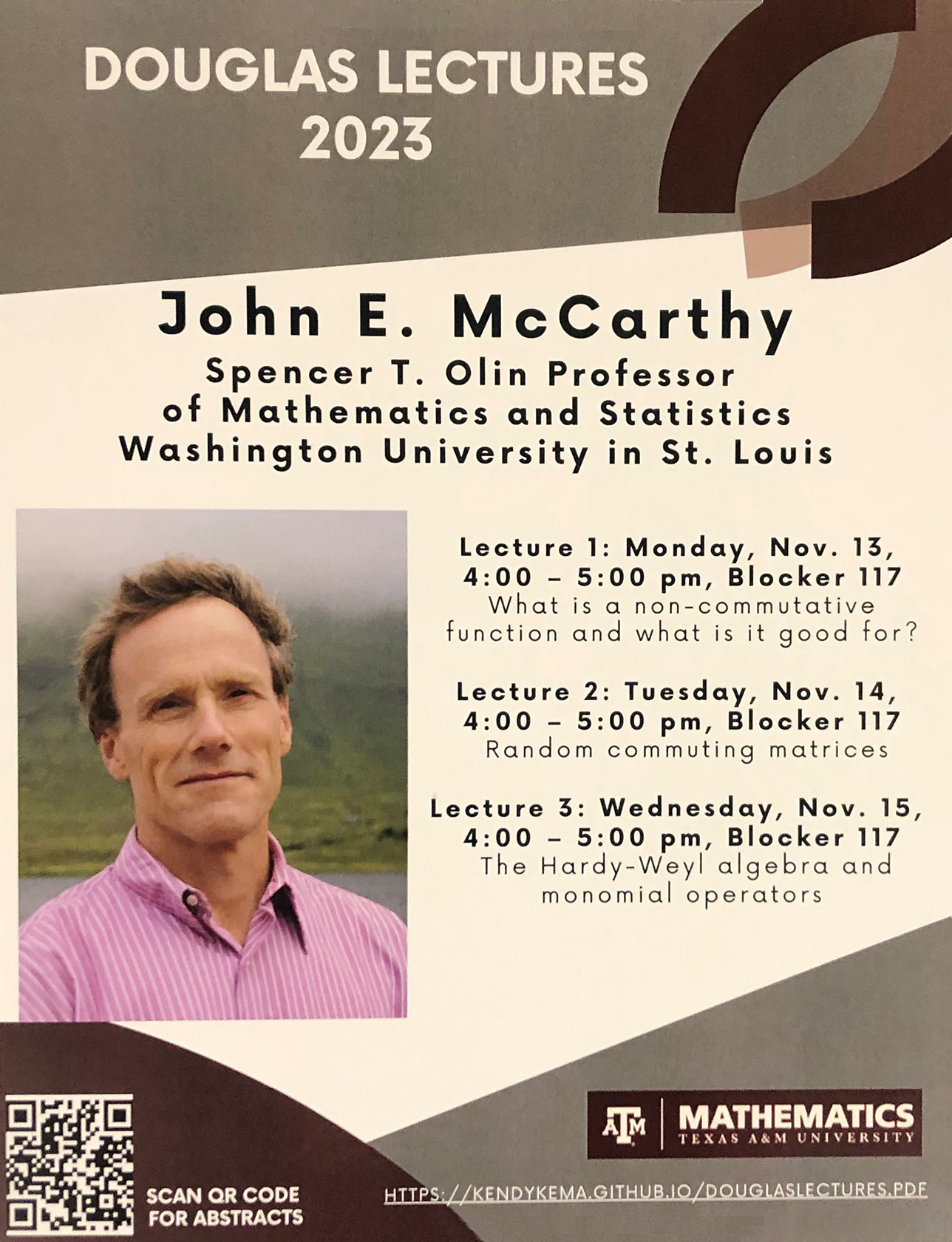 Flyer promoting the 2023 Douglas Lectures at Texas A&amp;M University