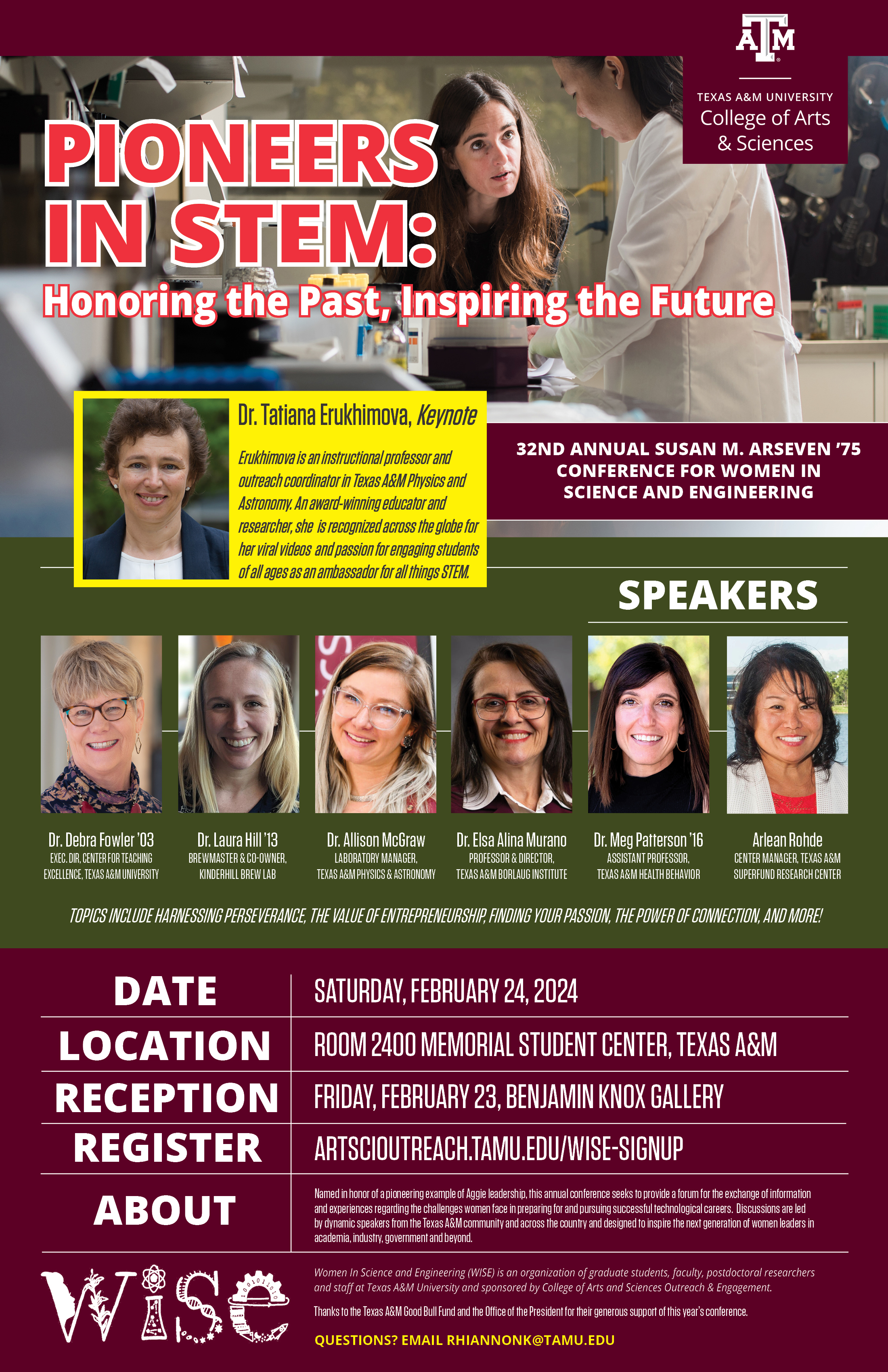 Poster promoting the 2024 Susan M. Arseven '75 Women In Science and Engineering Conference