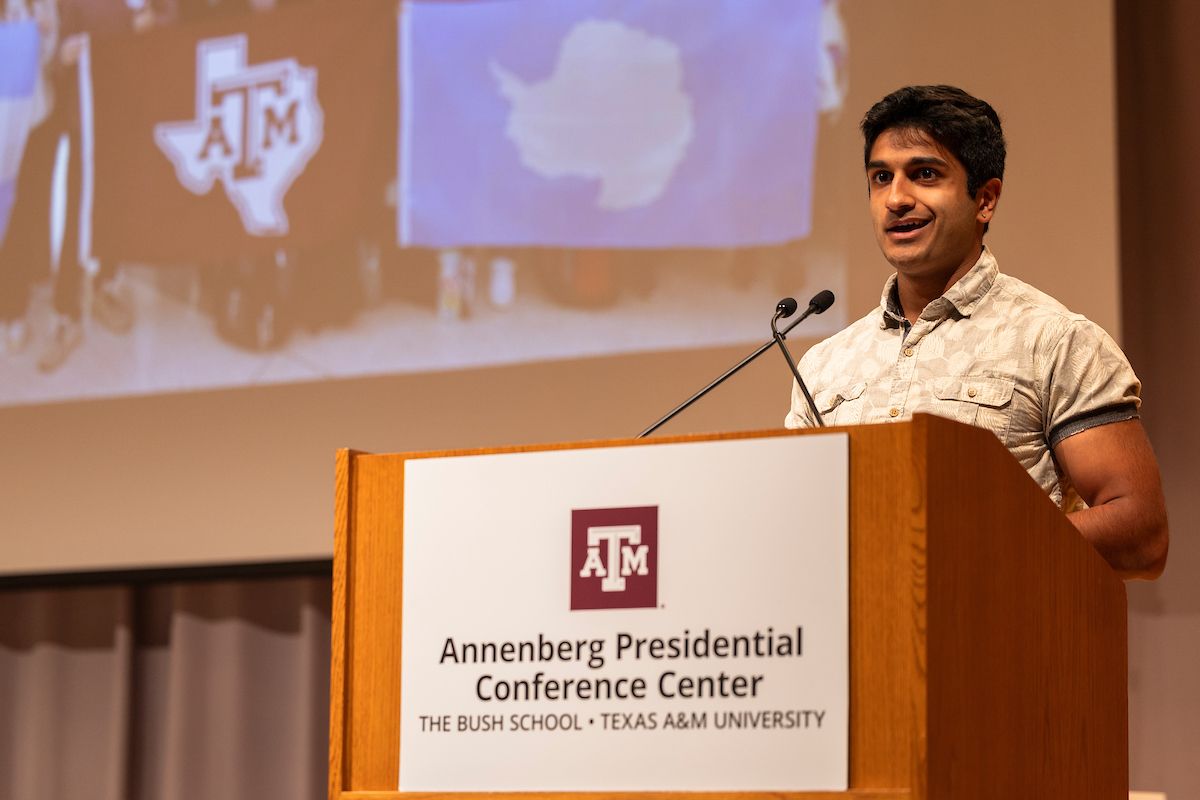 Aerospace engineering student Akku Kumar presents on his experiences during Texas A&amp;M University's first study abroad trip to Antarctica in late fall 2023