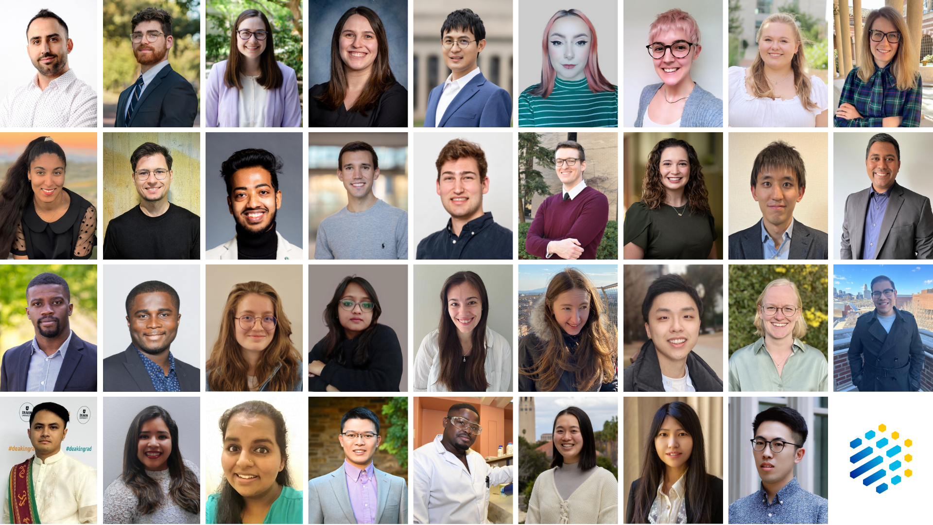Composite image representing the 2024 class of CAS Future Leaders, which includes Texas A&amp;M University chemistry graduate student Madison Edwards (top row, second from right) and 2023 Texas A&amp;M University chemistry Ph.D. graduate Dr. Kunyu Wang (bottom row, fourth from left)