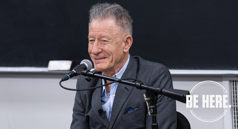 1979 Texas A&M University graduate Lyle Lovett smiles while speaking to a class at Texas A&M on Feb. 12, 2024