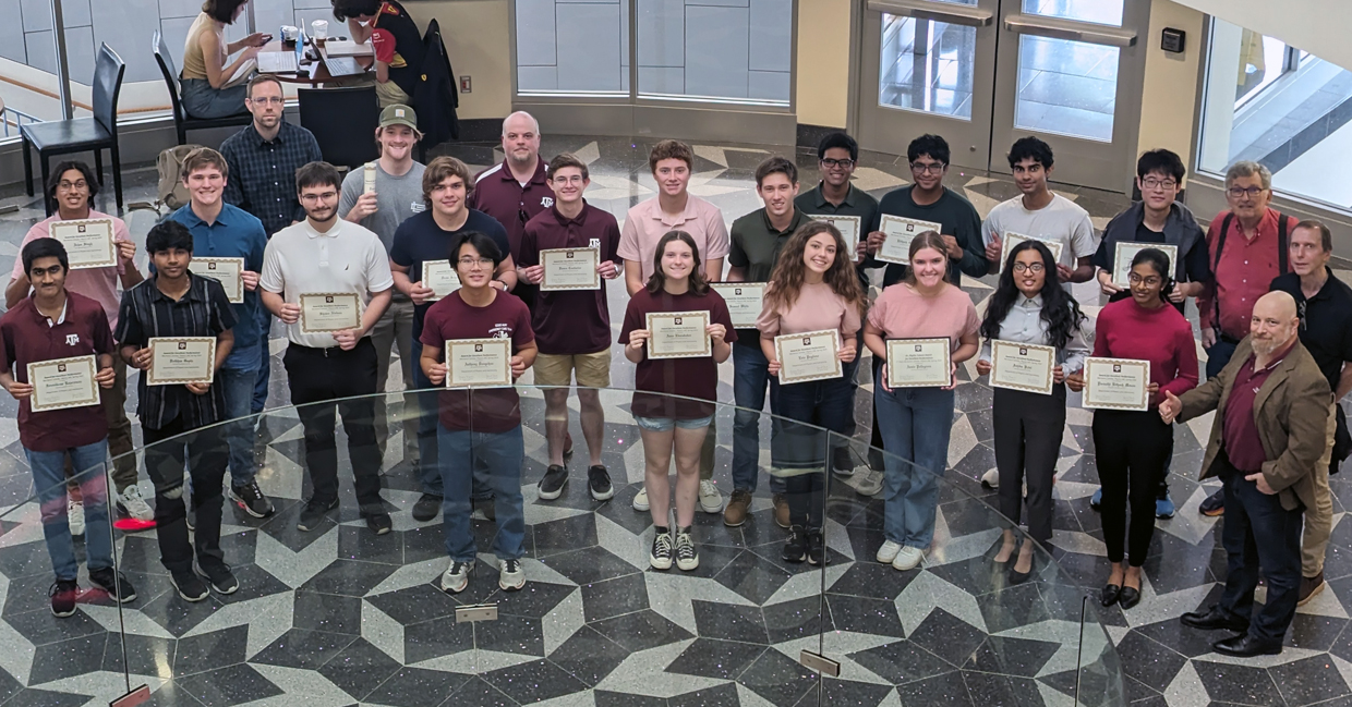 Group photograph of the students who participated in the Texas A&amp;M University Department of Physics and Astronomy's Spring 2024 Physics 206 Challenge Exam along with their instructors