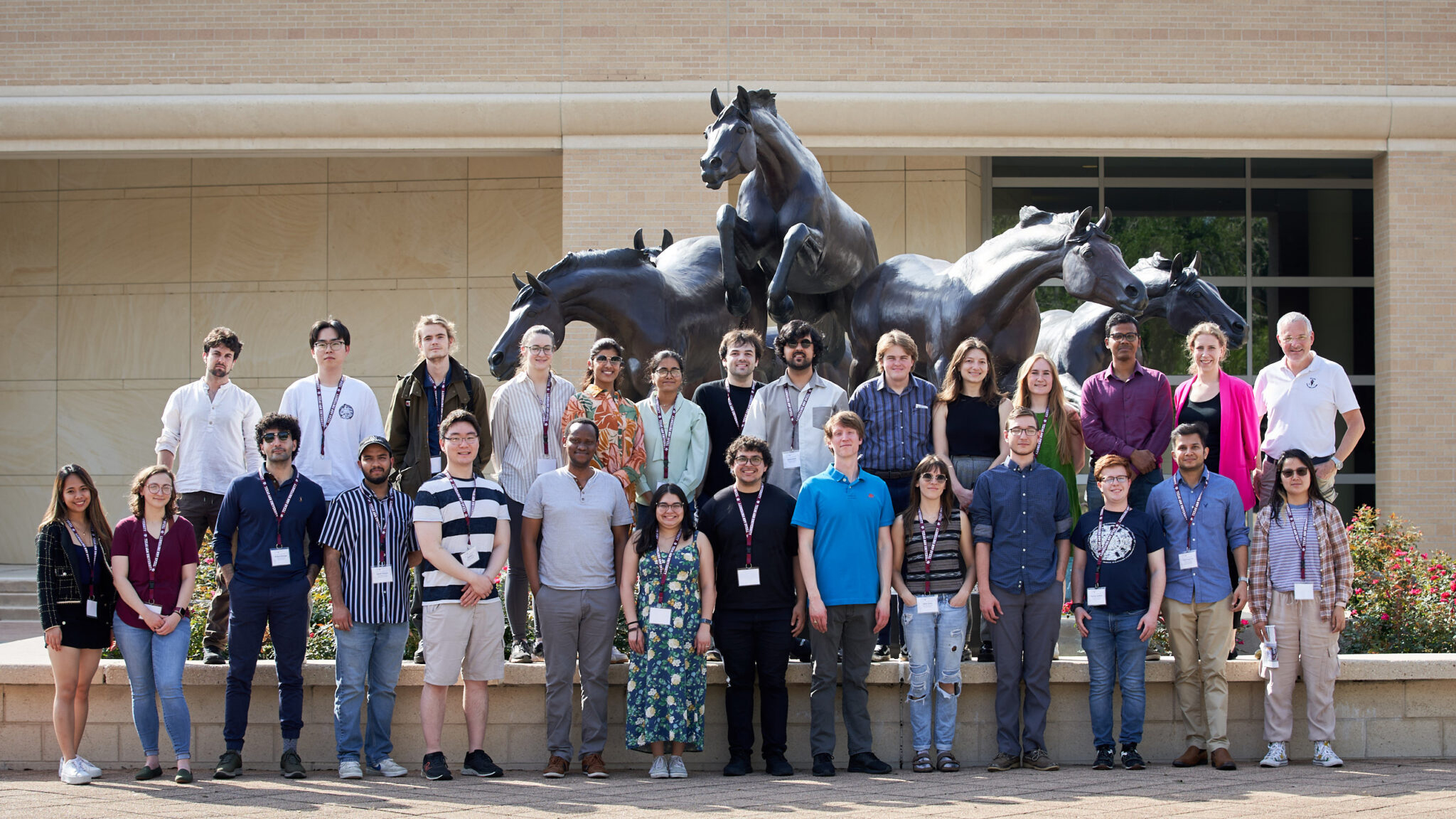 Group photograph outside the George H.W. Bush Presidential Library and Museum of the roughly three dozen scientists who will be attending this year's Lindau Nobel Laureate Meetings in Germany. The scientists visited the Texas A&amp;M campus for a two-day workshop, held May 16-17, 2024, in preparation for the prestigious event.