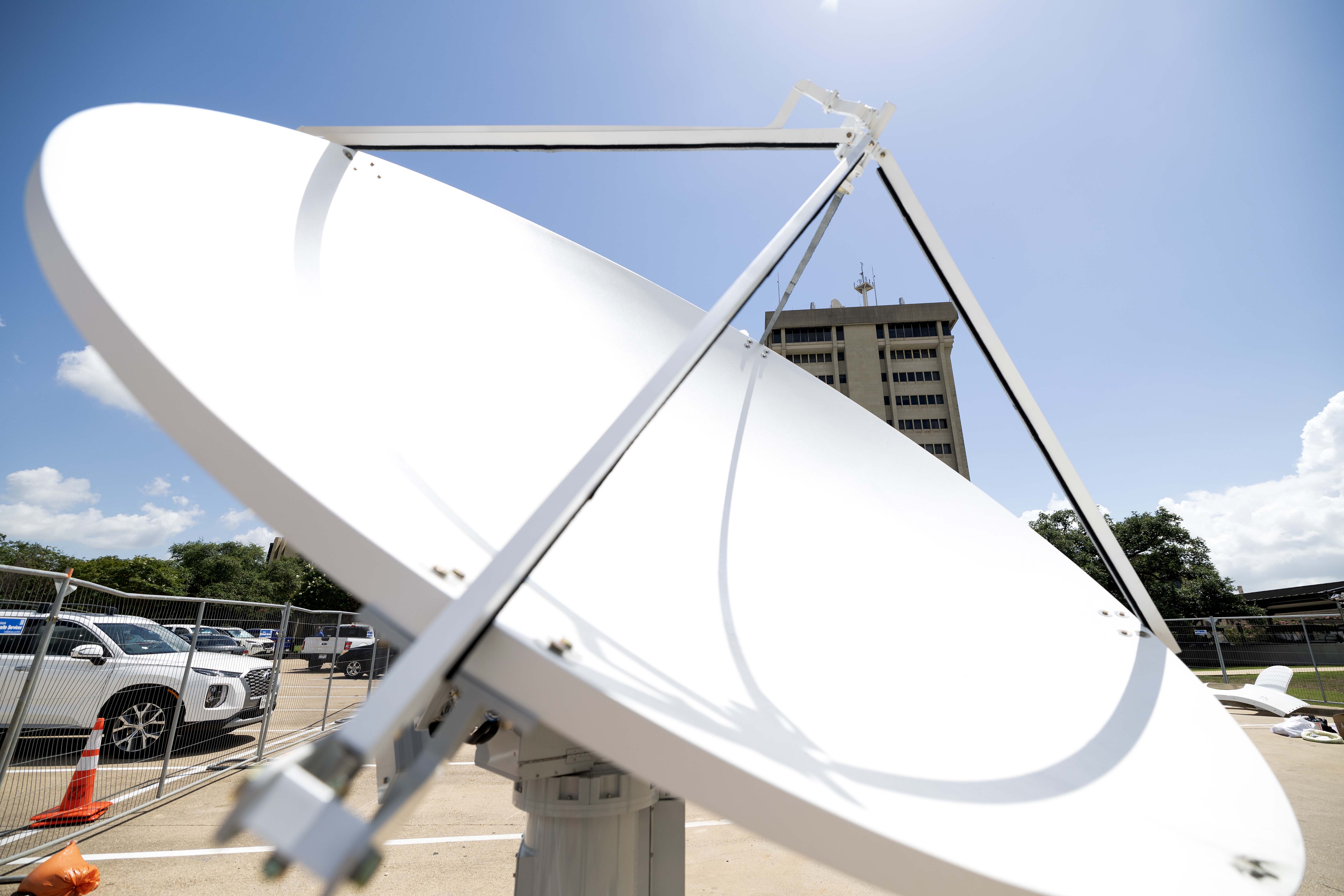 The new Climavision X-band radar, awaiting installation outside the Eller Oceanography and Meteorology Building on the Texas A&amp;M University campus on June 20, 2024