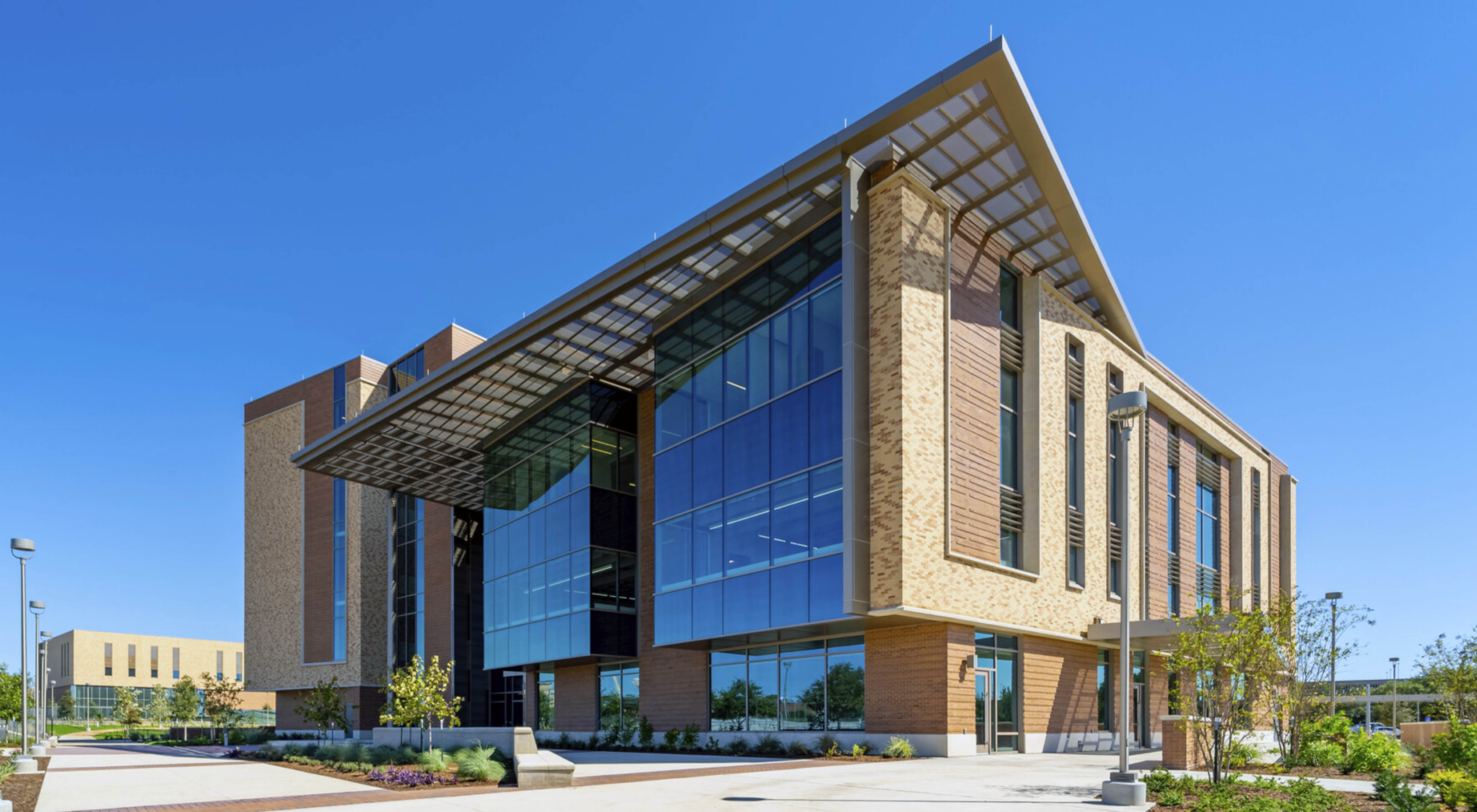 A view from the north entrance of the Instructional Laboratory & Innovative Learning Building on the Texas A&M University campus