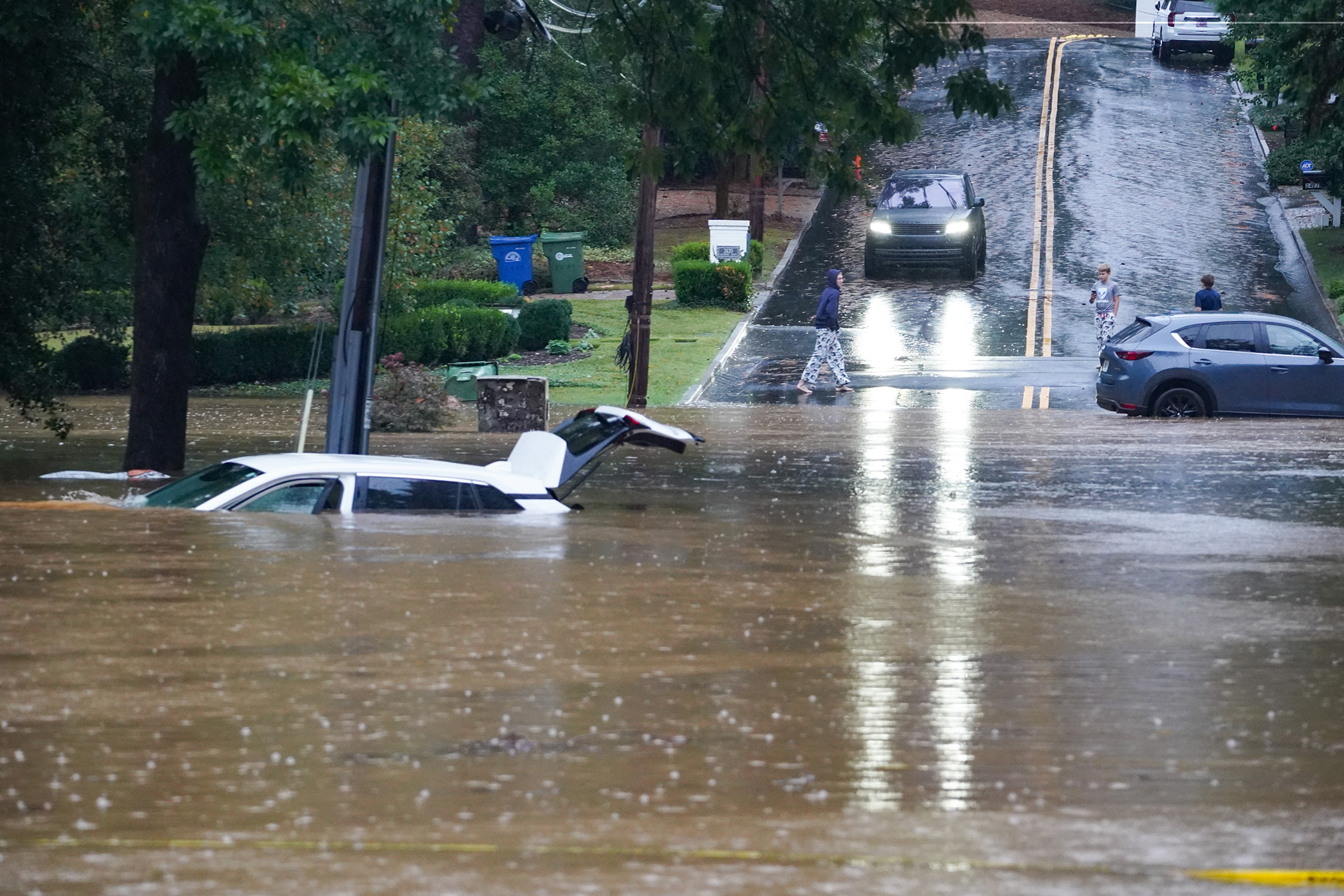 Flooded streets and stranded cars in the Peachtree Creek area of Atlanta, Georgia, on September 27, 2024, as a result of Hurricane Helene