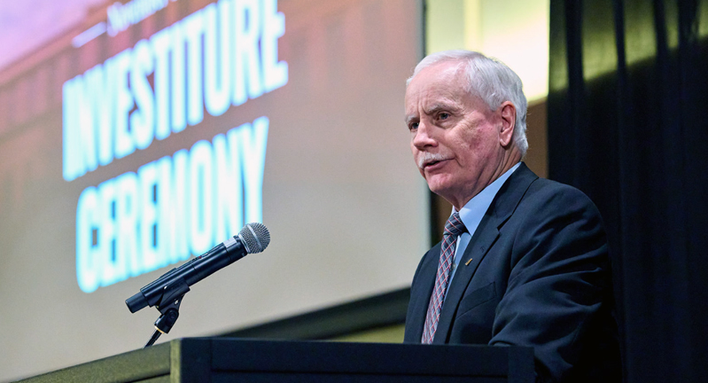 Texas A&amp;M University College of Arts and Sciences Dean Mark Zoran delivers remarks at the college's investiture ceremony on Nov. 15, 2024