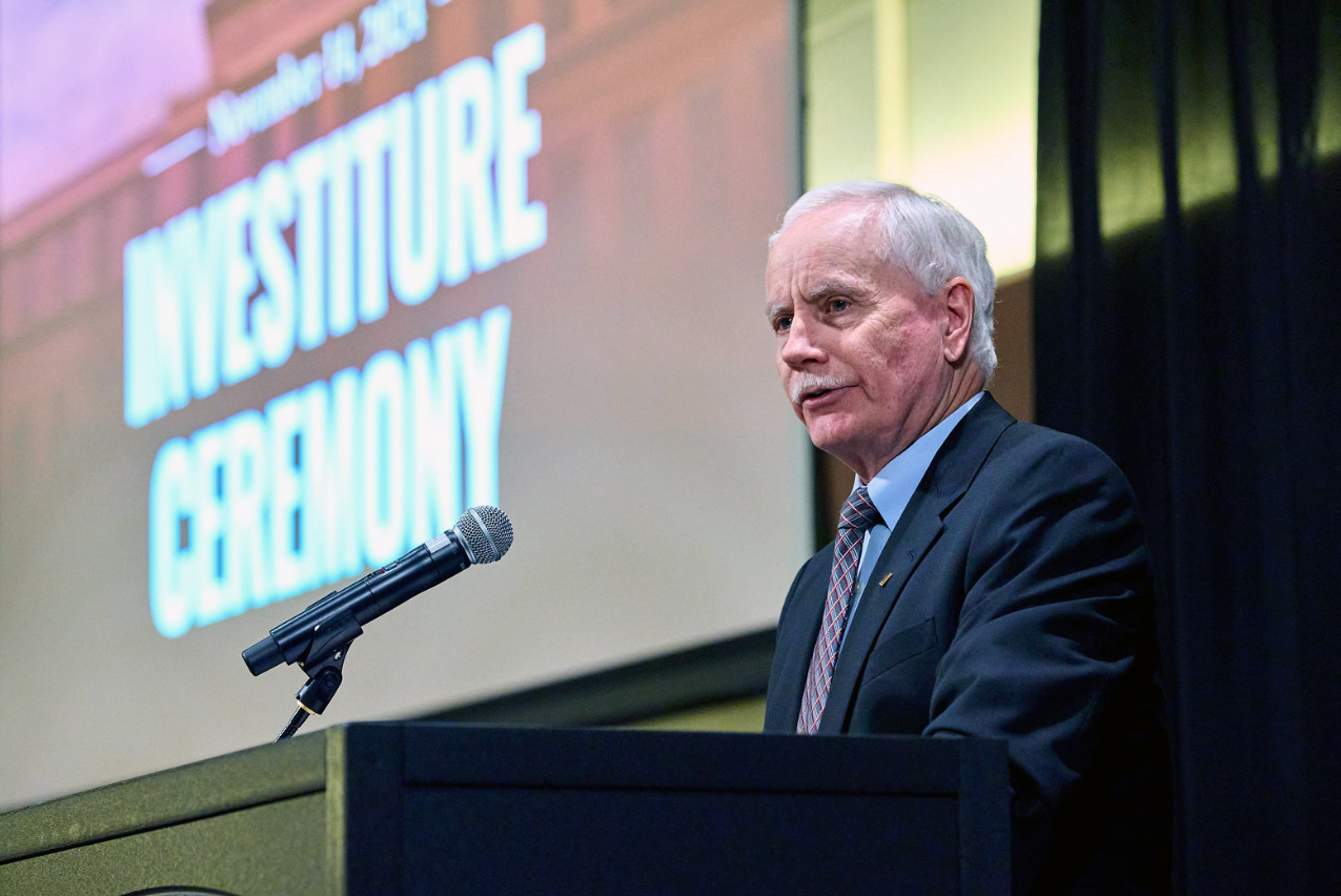 Texas A&amp;M University College of Arts and Sciences Dean Mark Zoran delivers remarks at the college's investiture ceremony on Nov. 15, 2024