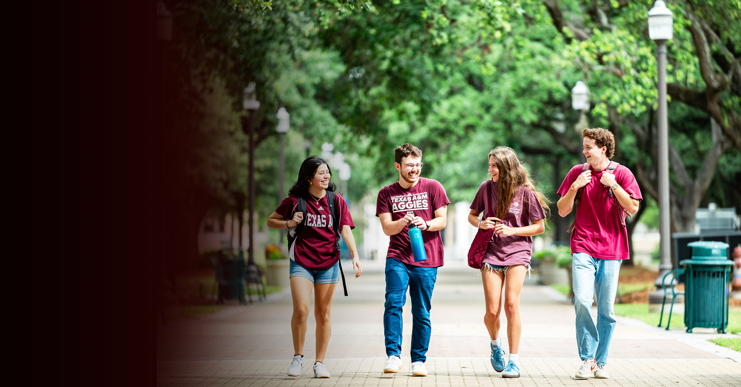 Three Arts and Sciences students walking on the Texas A&M campus.